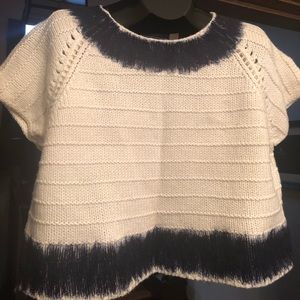 Anthropologie cropped cream and navy sweater